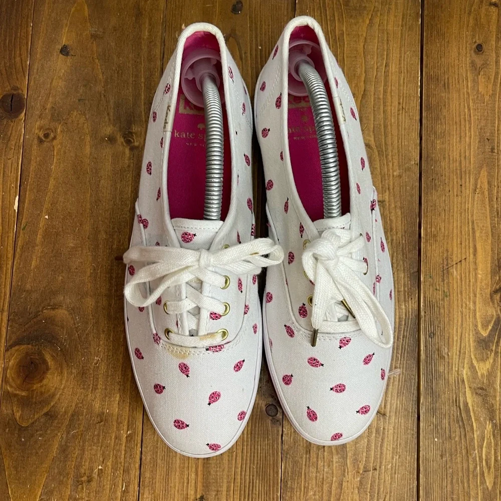 Keds x Kate Spade women’s size 7 white with pink lady bugs canvas shoes - Picture 2 of 10